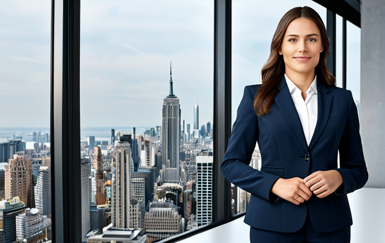 Business Professional**
"A confident businesswoman in a tailored suit, fully clothed in professional attire, standing in a modern office with a city skyline view, safe for work, perfect anatomy, correct proportions, high-resolution photography, family-friendly."
**