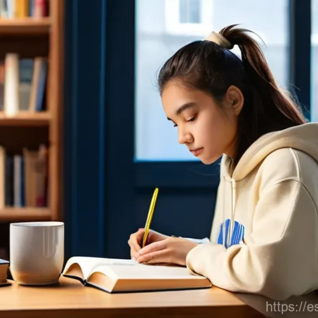 TOPIK 중급 응시자 팁 - **Prompt 1: Cozy Study Session**
A young female student, aged around 17, is comfortably seated a...