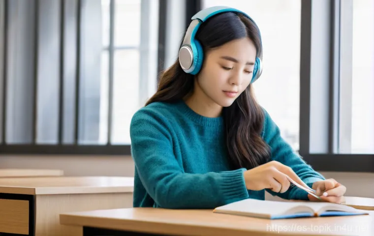 TOPIK 기출문제 풀이 - **TOPIK I Beginner's Focus: Listening and Reading Mastery**
    A focused Latina student, in her ear...