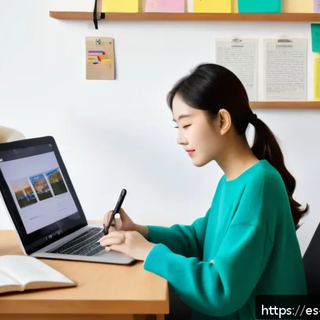 TOPIK 초보자가 알아야 할 필수사항 - A cozy study corner in a modern Spanish apartment, featuring a young Hispanic woman in casual clothi...