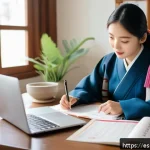 Home 23 TOPIK 자격증으로 비자 발급 받는 법 - A professional-looking young Hispanic woman studying Korean language textbooks and TOPIK exam materi...